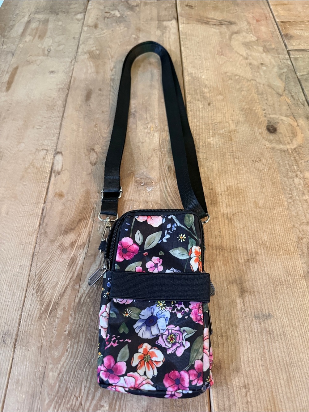 Black Floral Crossbody Phone Pouch - Women's Small Floral Sling